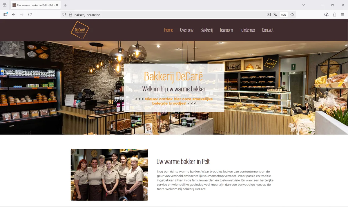 Website van Bakkerij DeCaré
